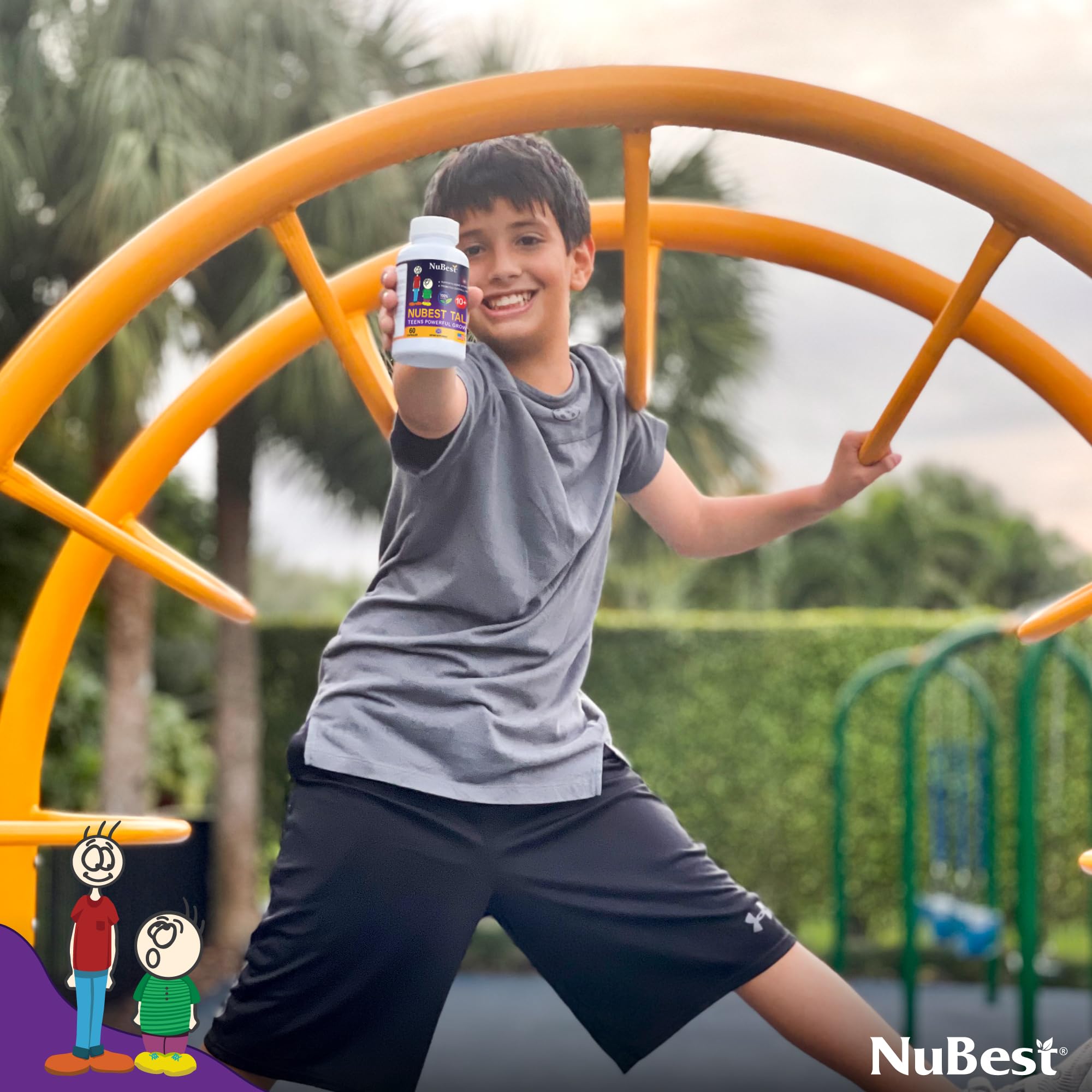 Joven activo practicando deporte con frasco NuBest Tall 10+ al lado
