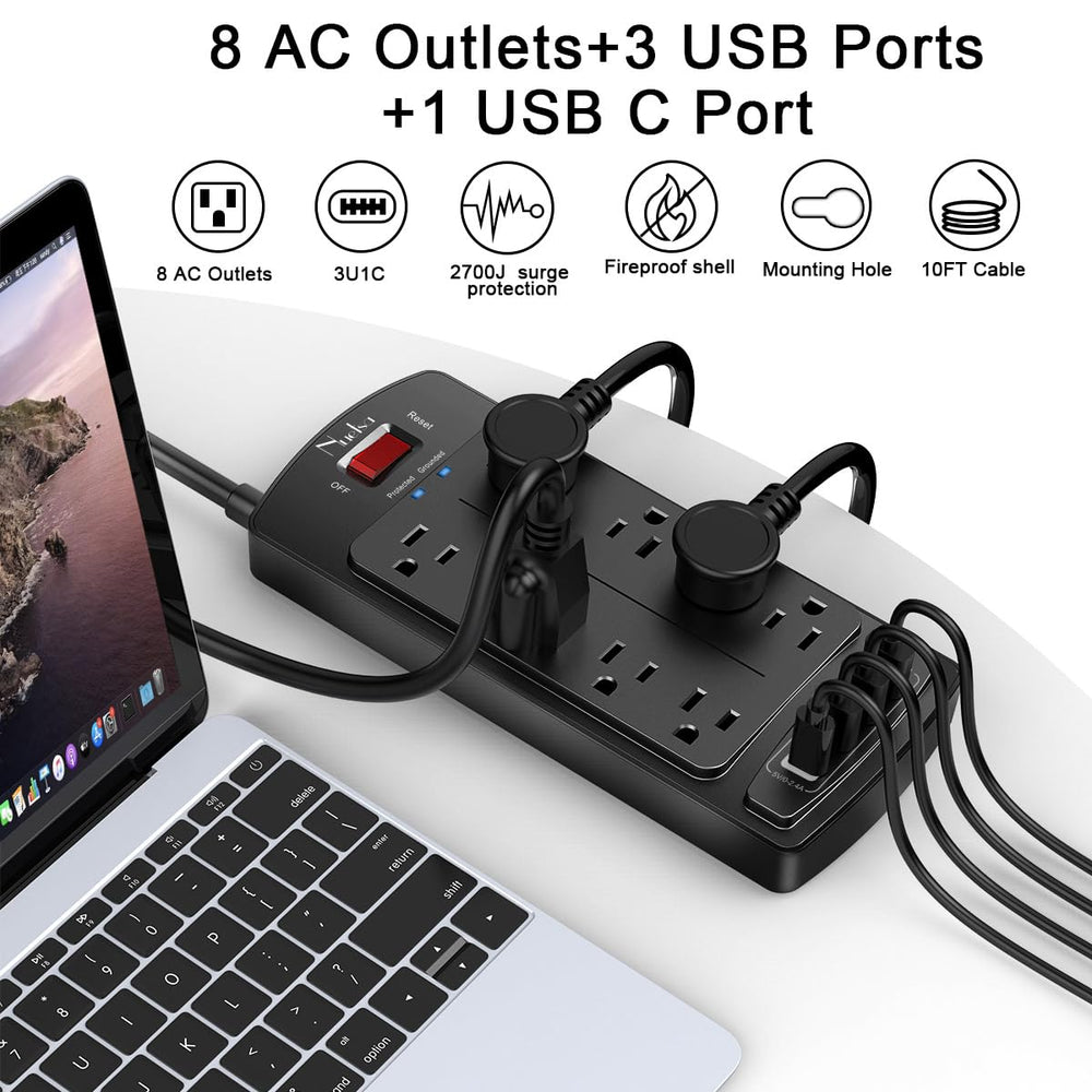 Nuetsa close-up de puertos USB mostrando USB‑C y USB‑A, carga inteligente rápida