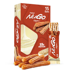 NuGo empaque frontal mostrando barritas y beneficio de proteína