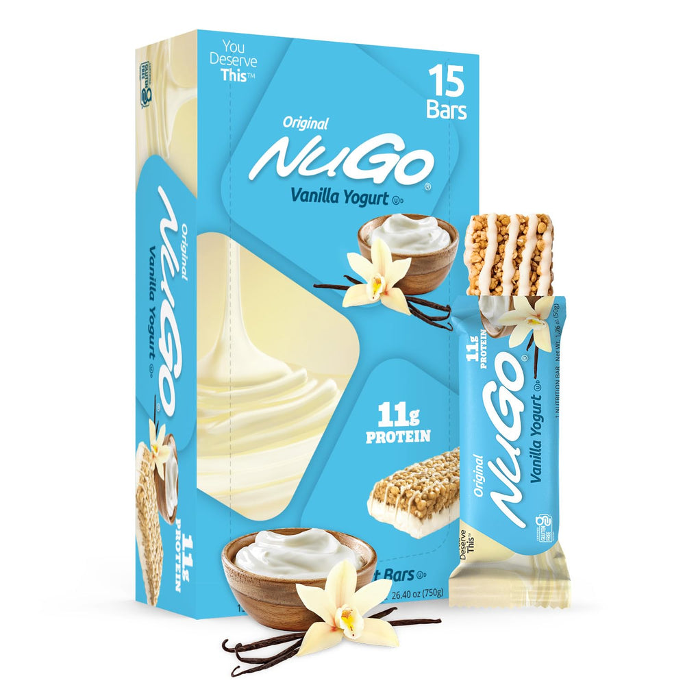 NuGo empaque frontal mostrando la barrita y beneficio portable