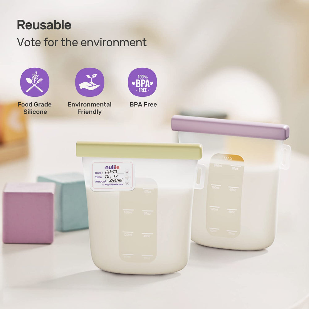 Nuliie bolsa con leche y marcas de medición para control de volumen