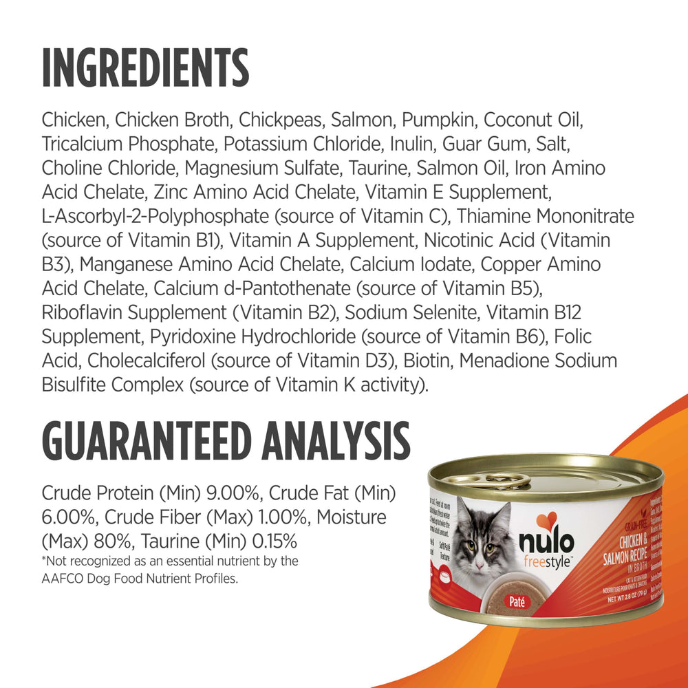 Nulo etiqueta nutricional legible, información clara sobre taurina y omega