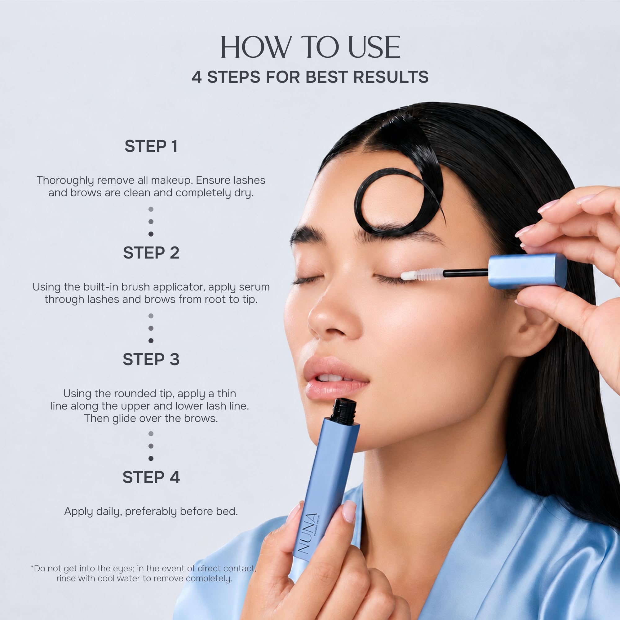 NUNA being applied along upper lash line for targeted nourishment