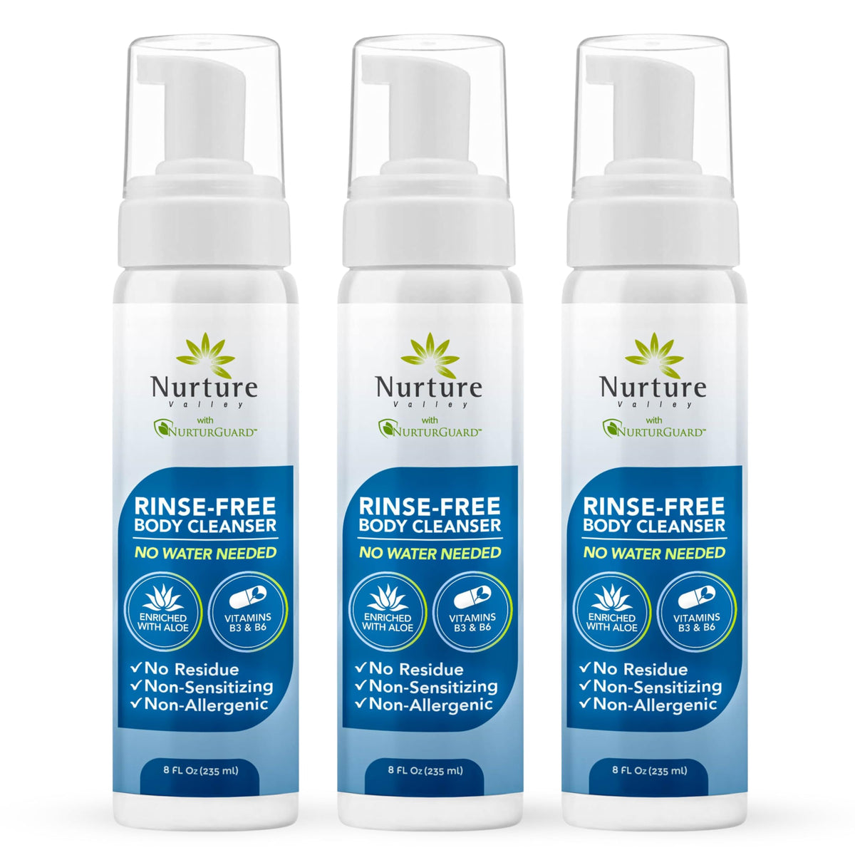 Nurture Valley frontal del envase mostrando el diseño y beneficio limpieza rápida