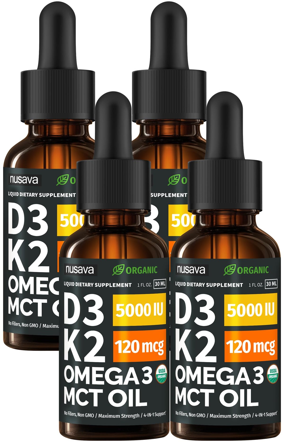 NUSAVA frontal del envase mostrando la fórmula D3 K2 y beneficios