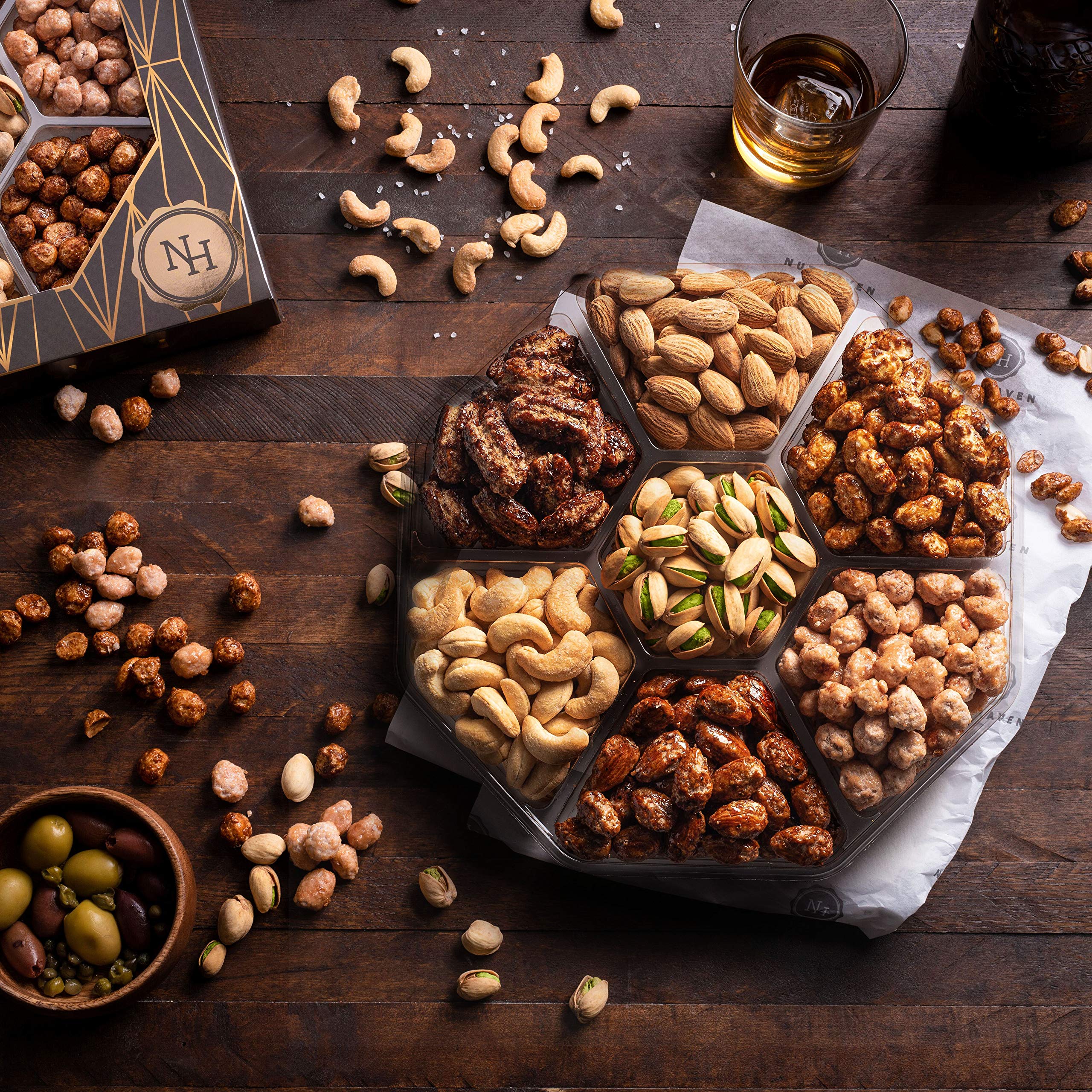 Nut Haven mixed nuts top-down spread showing variety and easy entertaining option