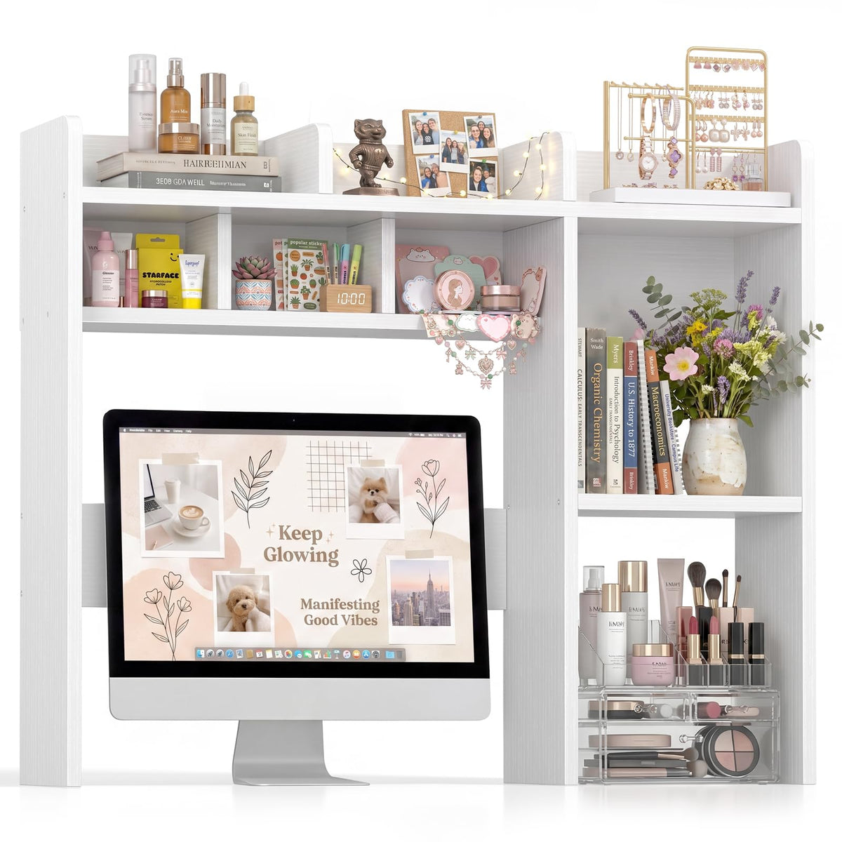 NUTIKAS front view desk hutch showing neat desktop storage and improved organization