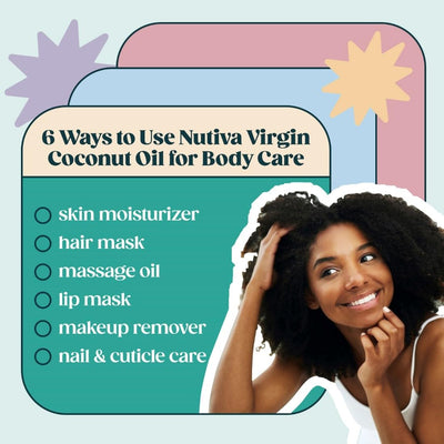 Applying Nutiva oil to hair ends, demonstrating deep-conditioning and moisturizing benefit