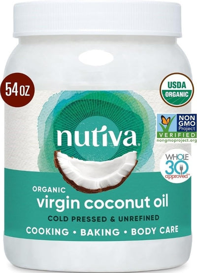 Nutiva jar front label showing product name and organic seal, highlights trustworthy sourcing