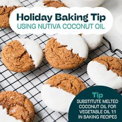 Nutiva coconut oil solid on spoon, illustrating creamy scoopable texture for precise use