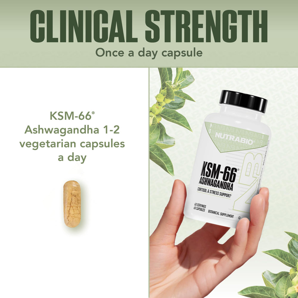 NutraBio etiqueta con información de KSM-66 resaltando dosis 600 mg