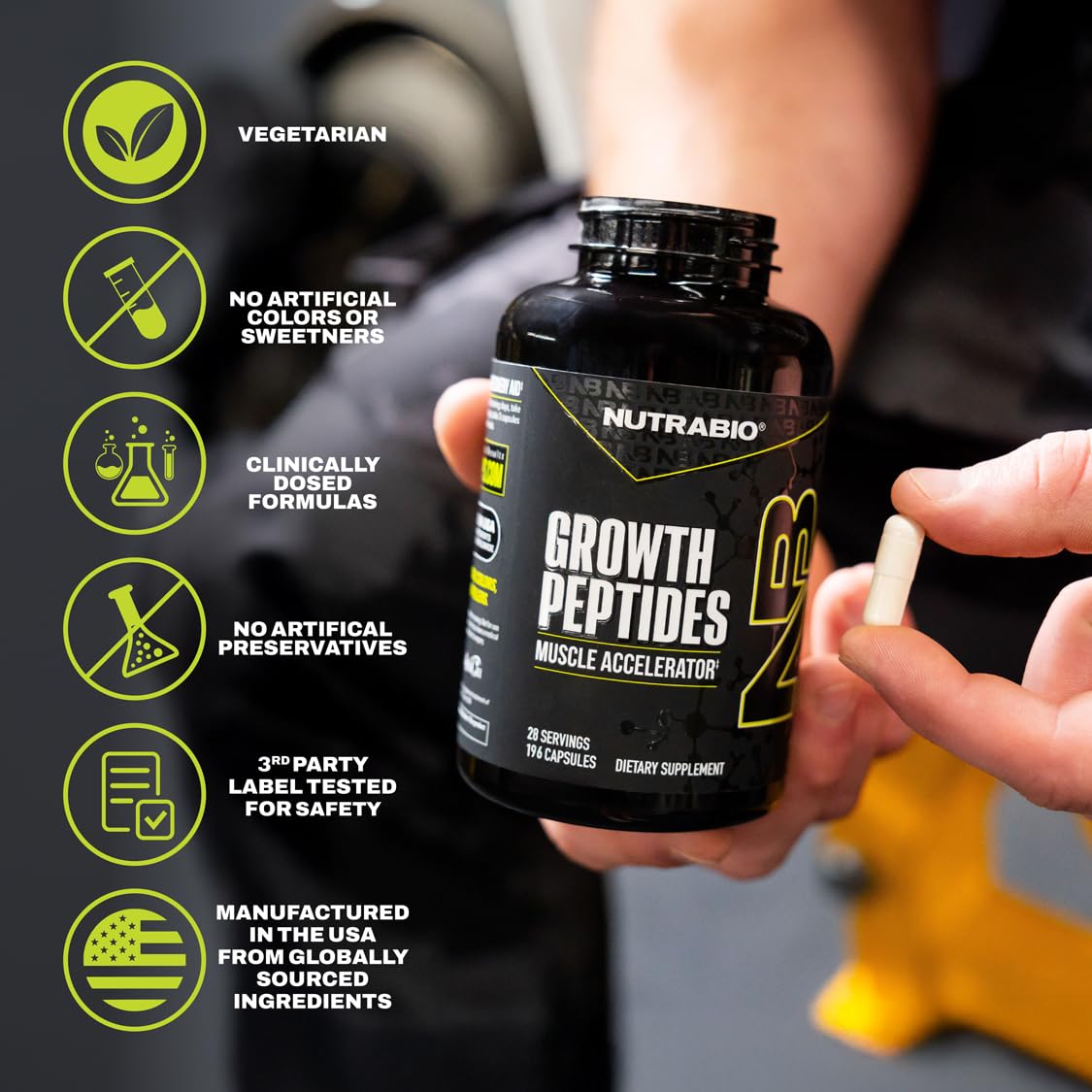 NutraBio Growth Peptides used by athlete after workout showing recovery support