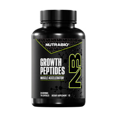 NutraBio Growth Peptides front bottle shot showing clear product branding and benefits