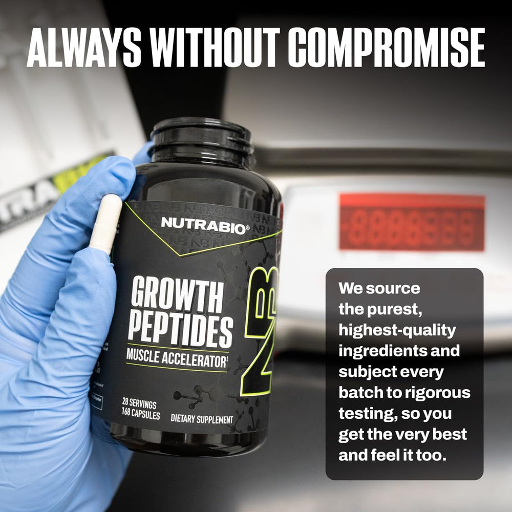 NutraBio Growth Peptides lifestyle scene on training bench illustrating real-world use
