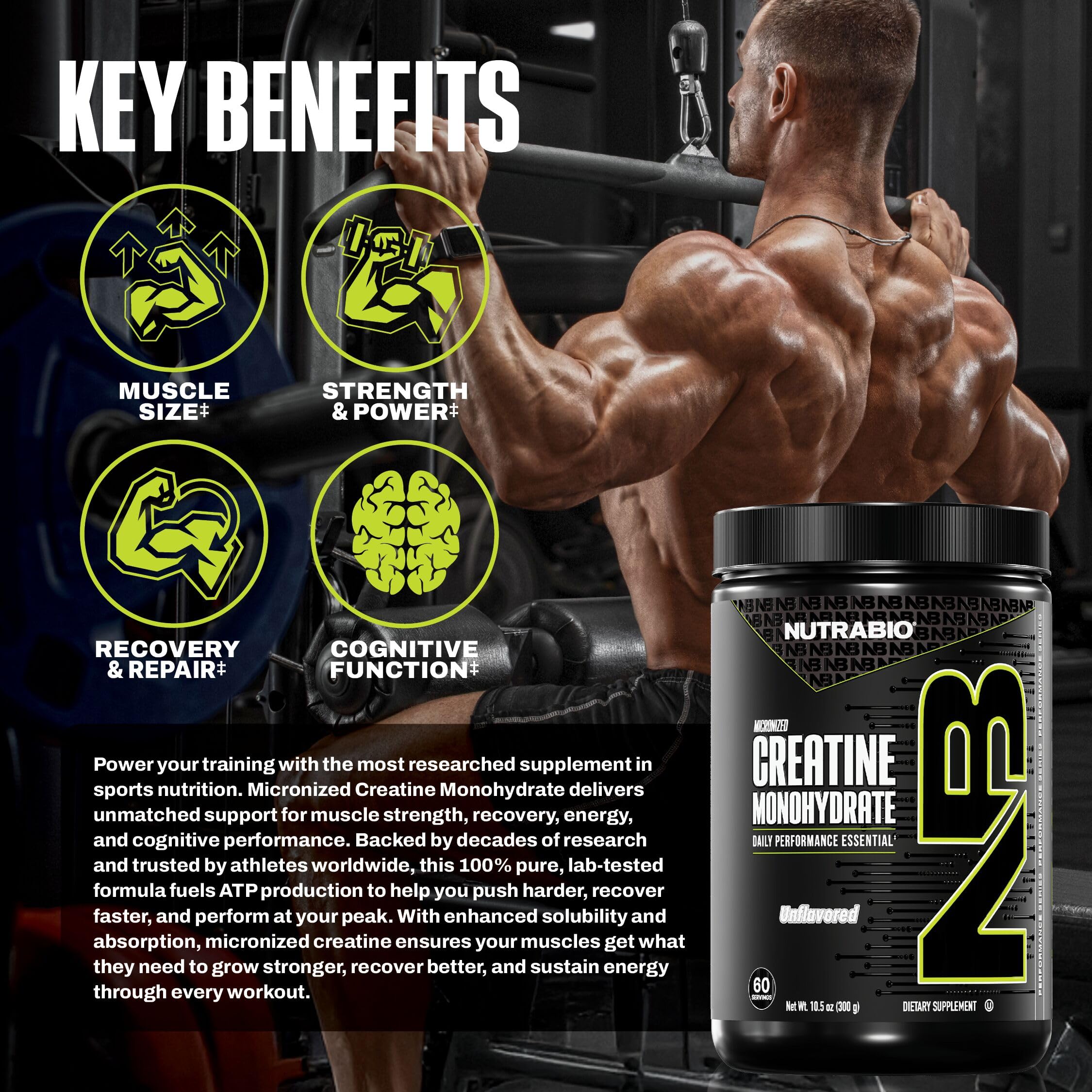 NutraBio cucharilla con porción de creatina para dosificación precisa