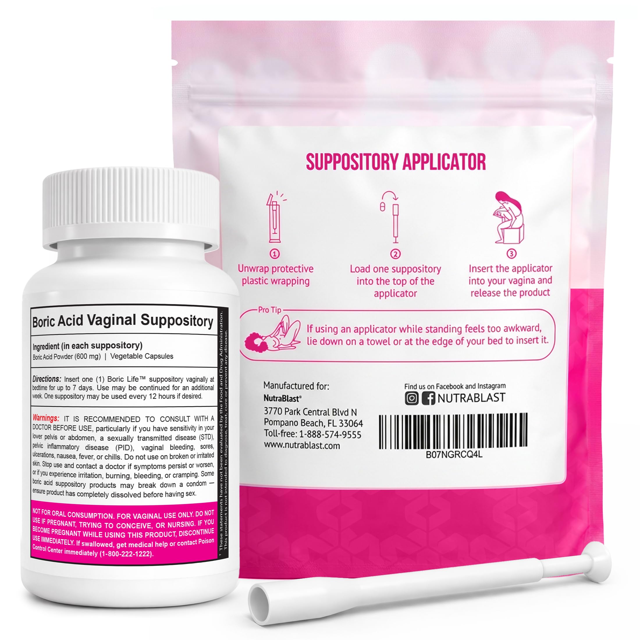 NutraBlast primer plano de supositorio mostrando su forma y disolución controlada