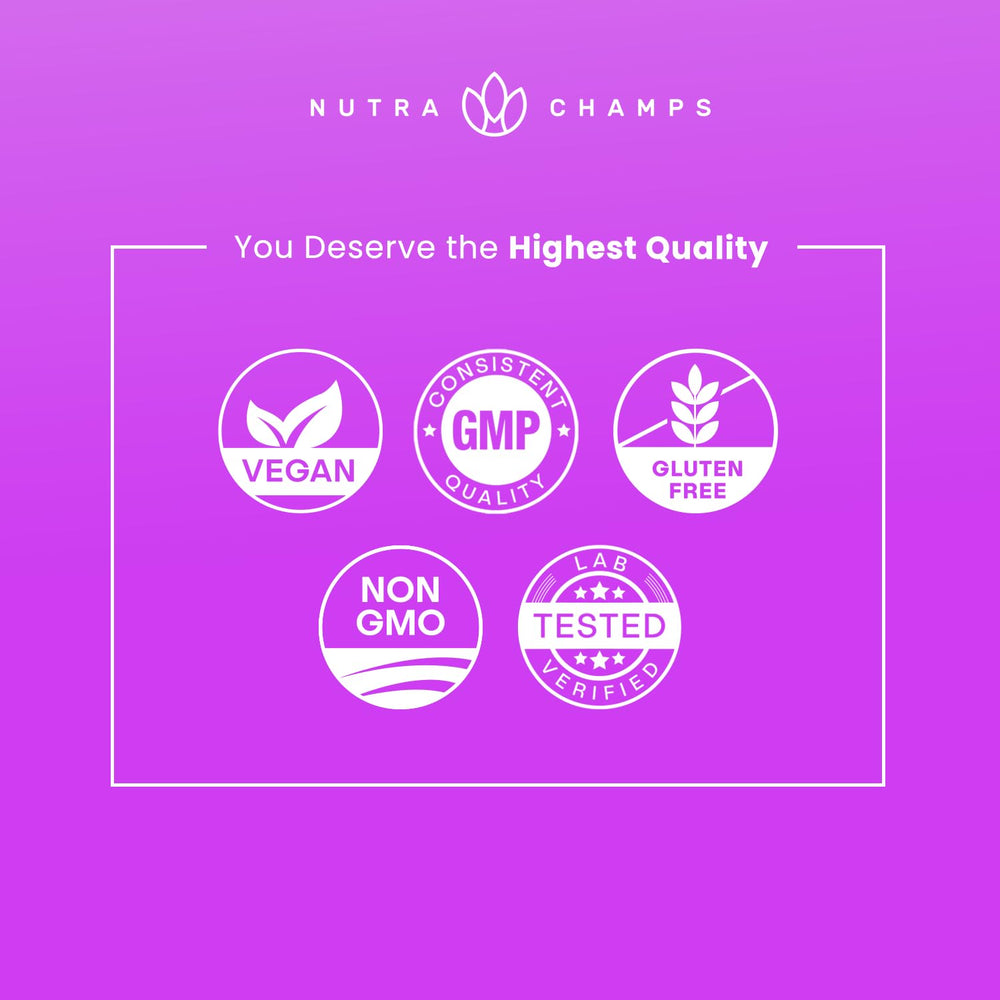 NutraChamps etiqueta en primer plano destacando ingredientes y cGMP
