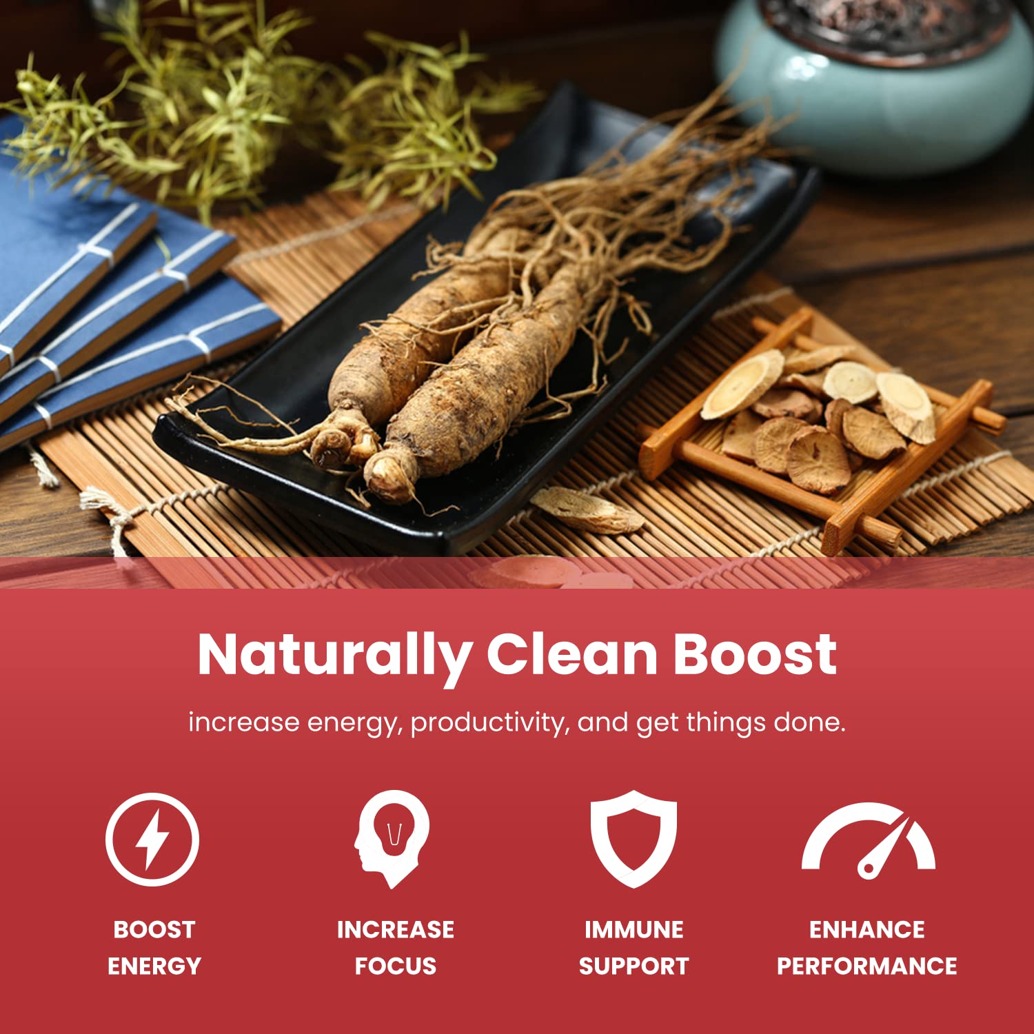 NutraChamps capsules beside measuring spoon showing serving size clarity