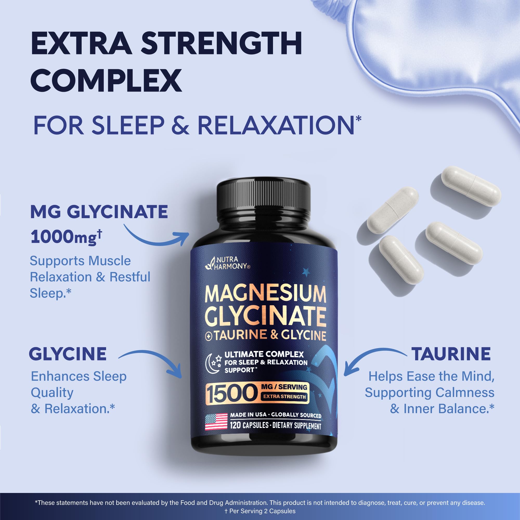 NUTRAHARMONY frasco en dormitorio sugeriendo uso nocturno relajante