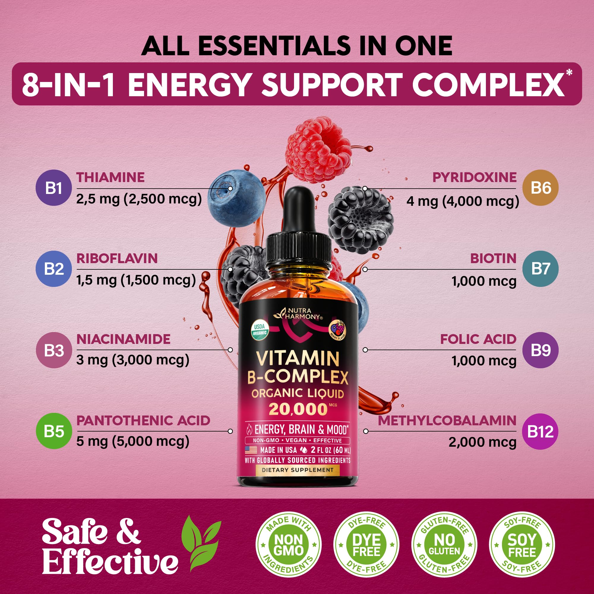 NUTRAHARMONY botella junto a vaso para mezclar fácilmente en bebidas