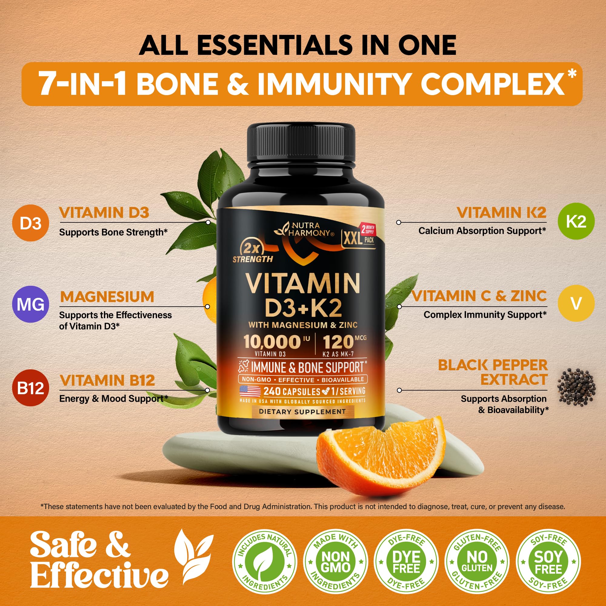 NUTRAHARMONY primer plano de una cápsula que muestra textura y pureza