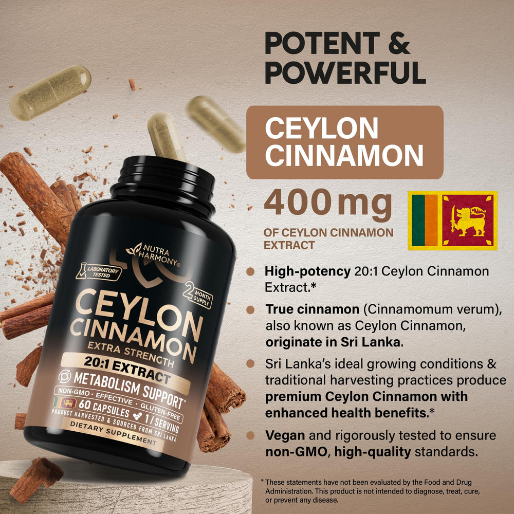NUTRAHARMONY primer plano del polvo de canela de Ceilán para textura y pureza
