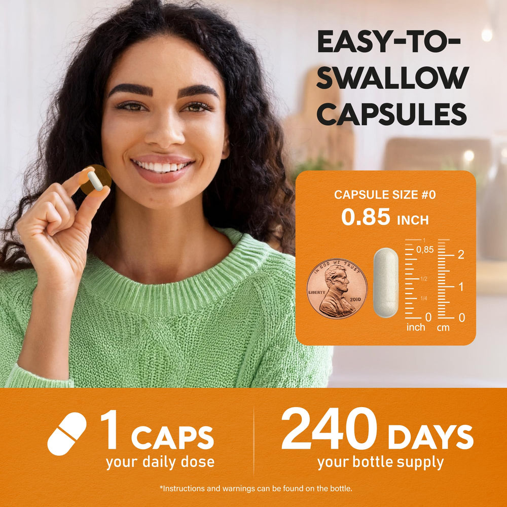 NUTRAHARMONY cápsula junto a moneda para comparar tamaño fácil de tragar