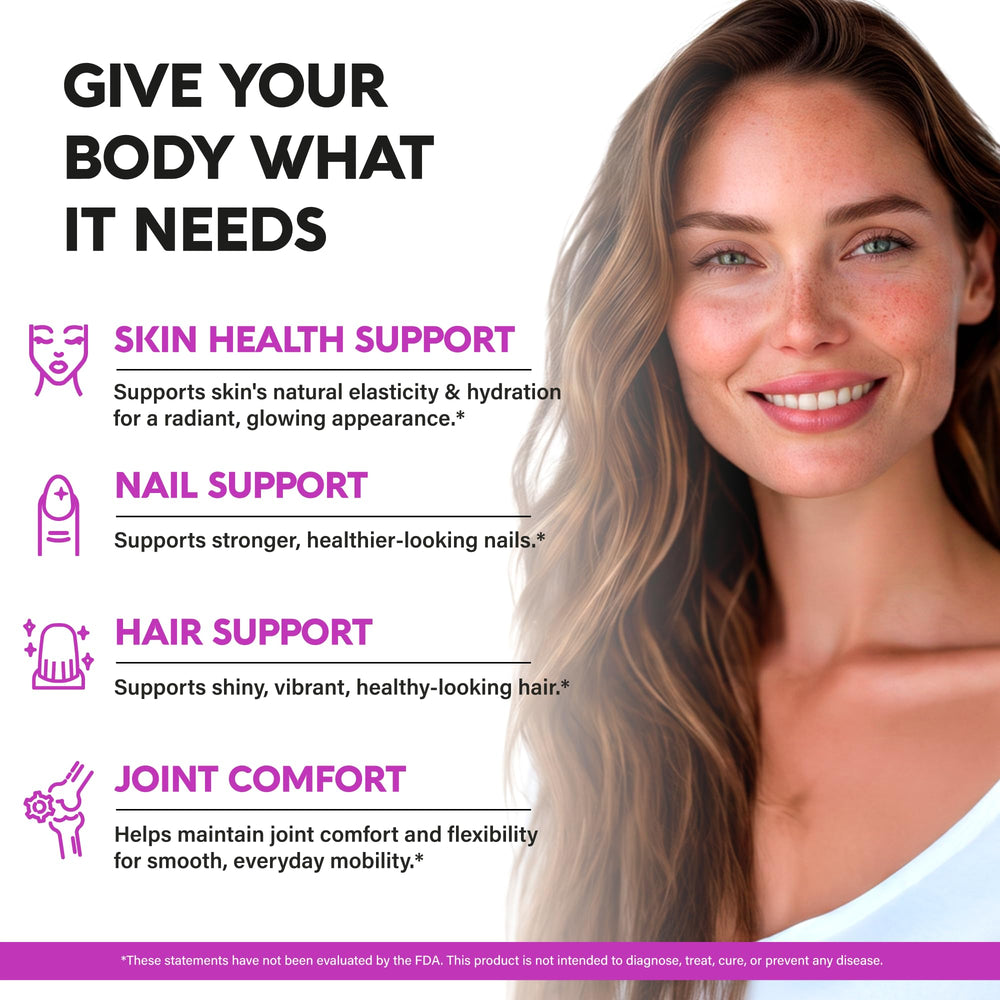 NUTRAHARMONY detalle de etiqueta mostrando tipos de colágeno y vitaminas