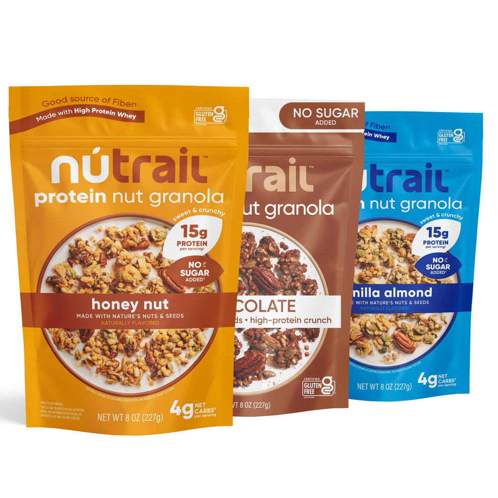 NuTrail frente del empaque mostrando formato de 8 oz y beneficio proteico