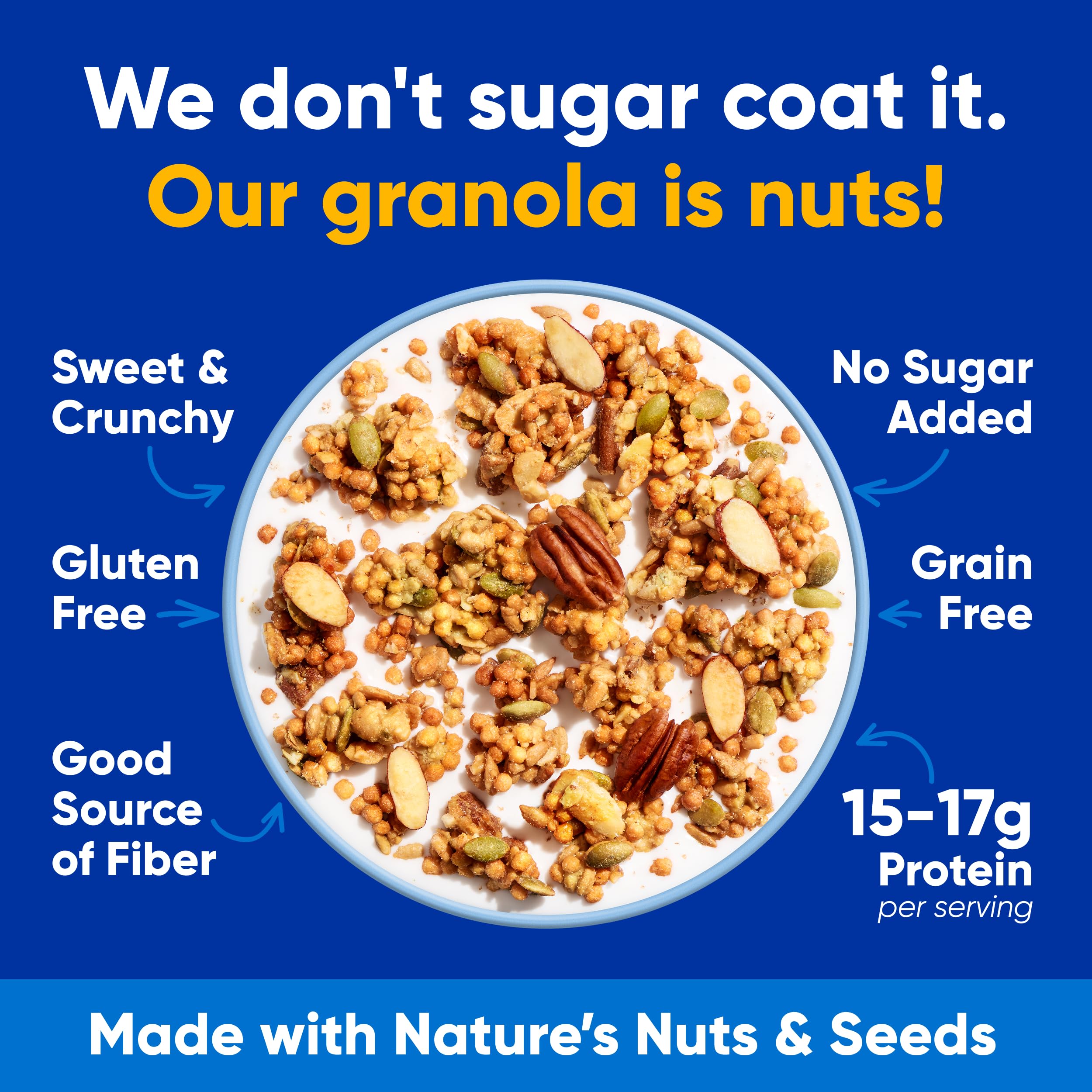 NuTrail granola servida en tazón con leche para desayuno proteico y saciante
