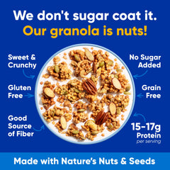 NuTrail granola servida en tazón con leche para desayuno proteico y saciante