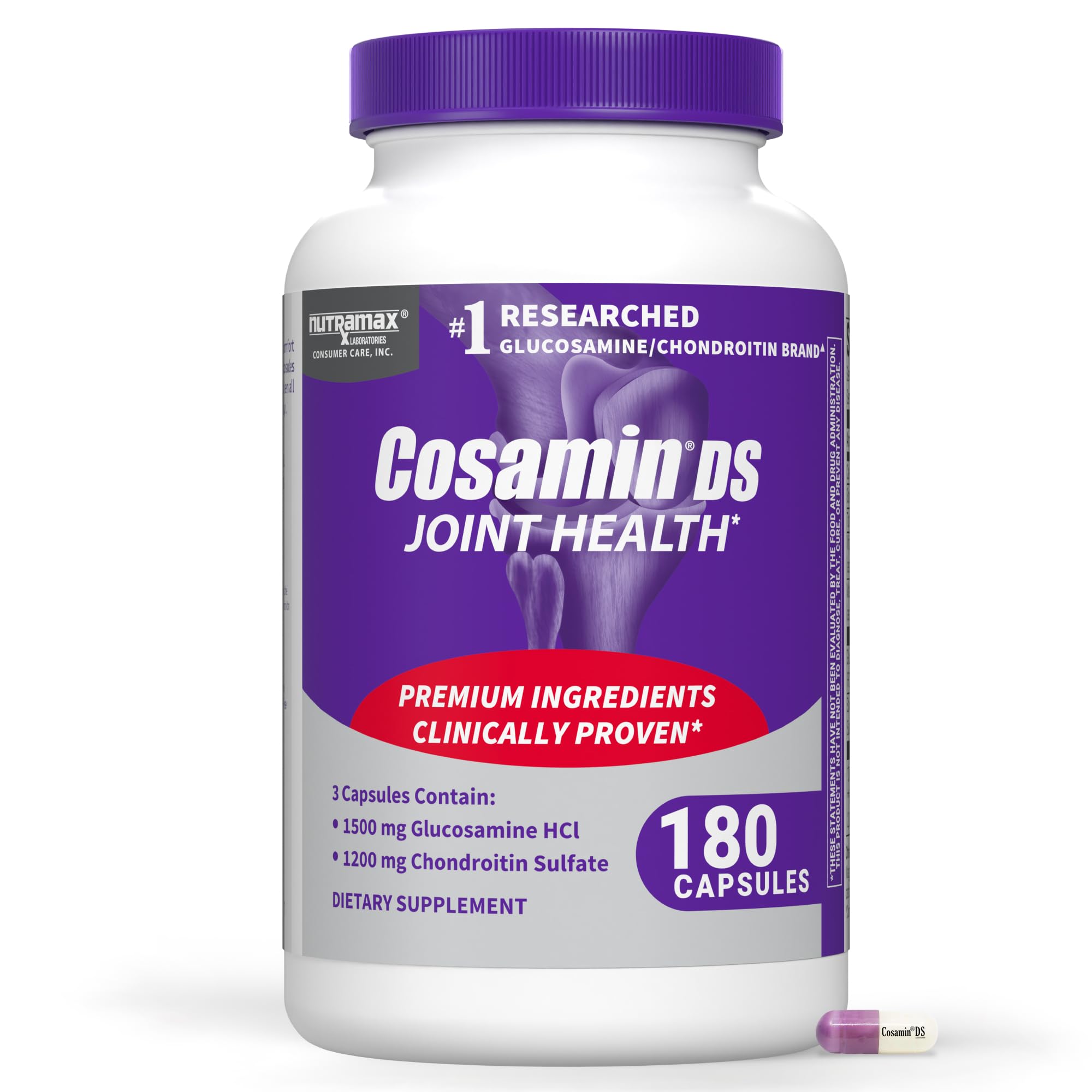 Nutramax Cosamin DS vista frontal mostrando el envase y beneficio de soporte articular