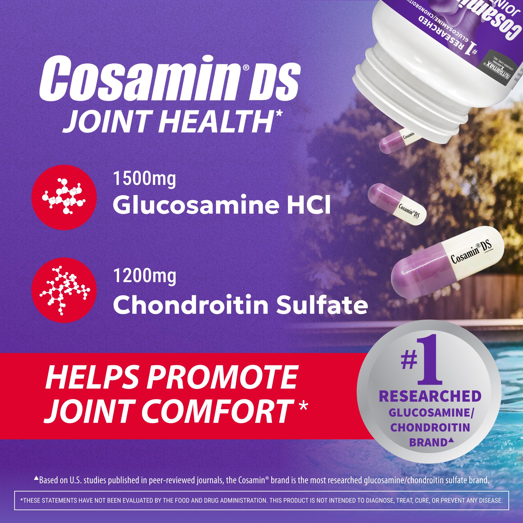Nutramax Cosamin DS cápsula abierta con polvo, demostrando la textura y pureza