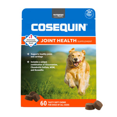 Nutramax Cosequin vista frontal del envase mostrando 60 masticables y beneficios