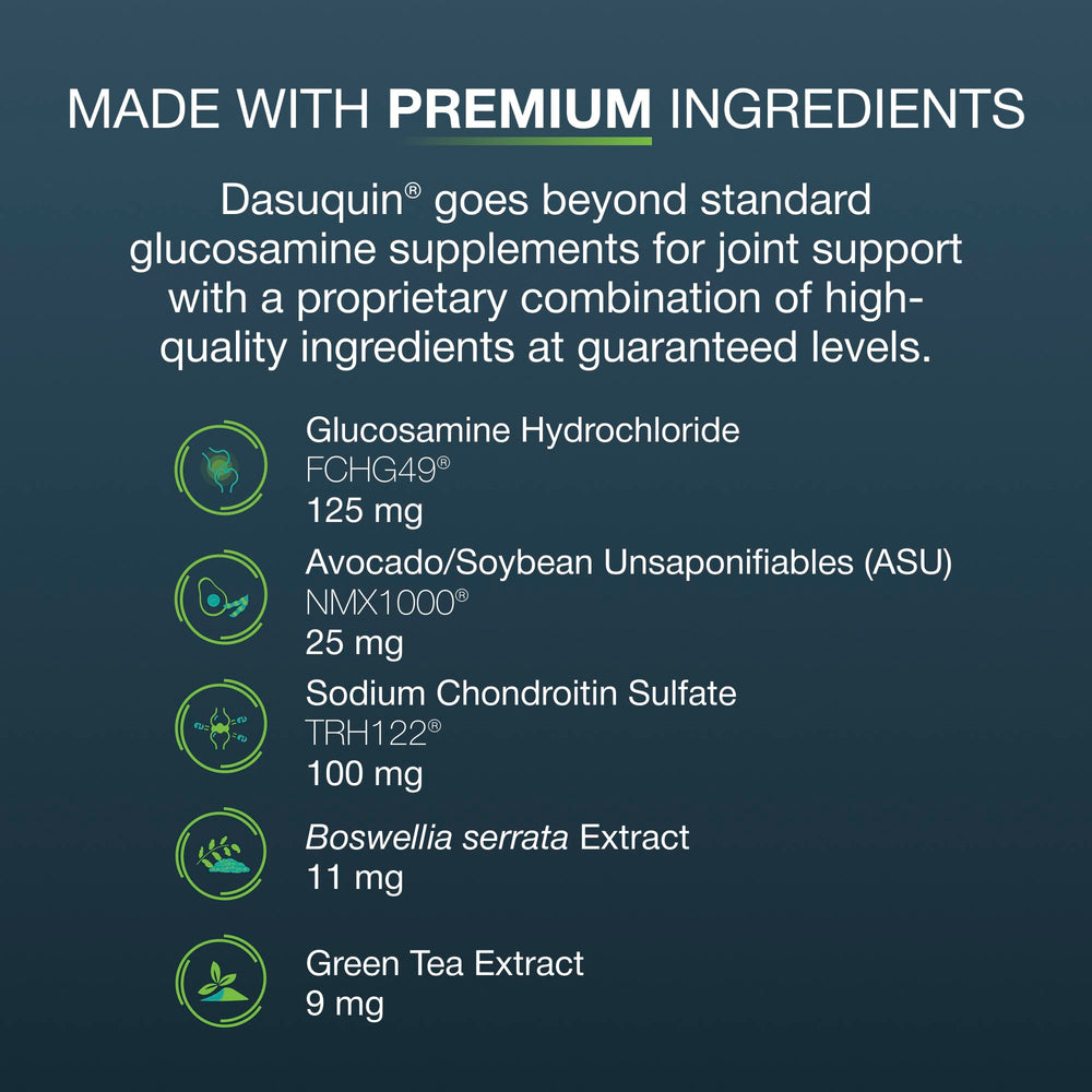 Nutramax Dasuquin held in hand showing capsule size and scale
