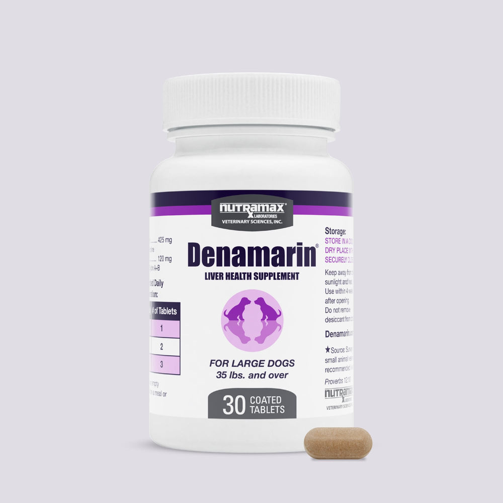 Nutramax Denamarin front packaging showing tablet bottle and label benefit liver support