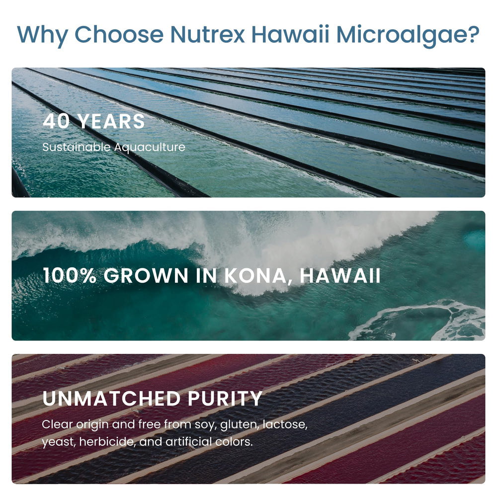 Nutrex Hawaii espirulina junto a limones y hojas, sabor fresco y combinable
