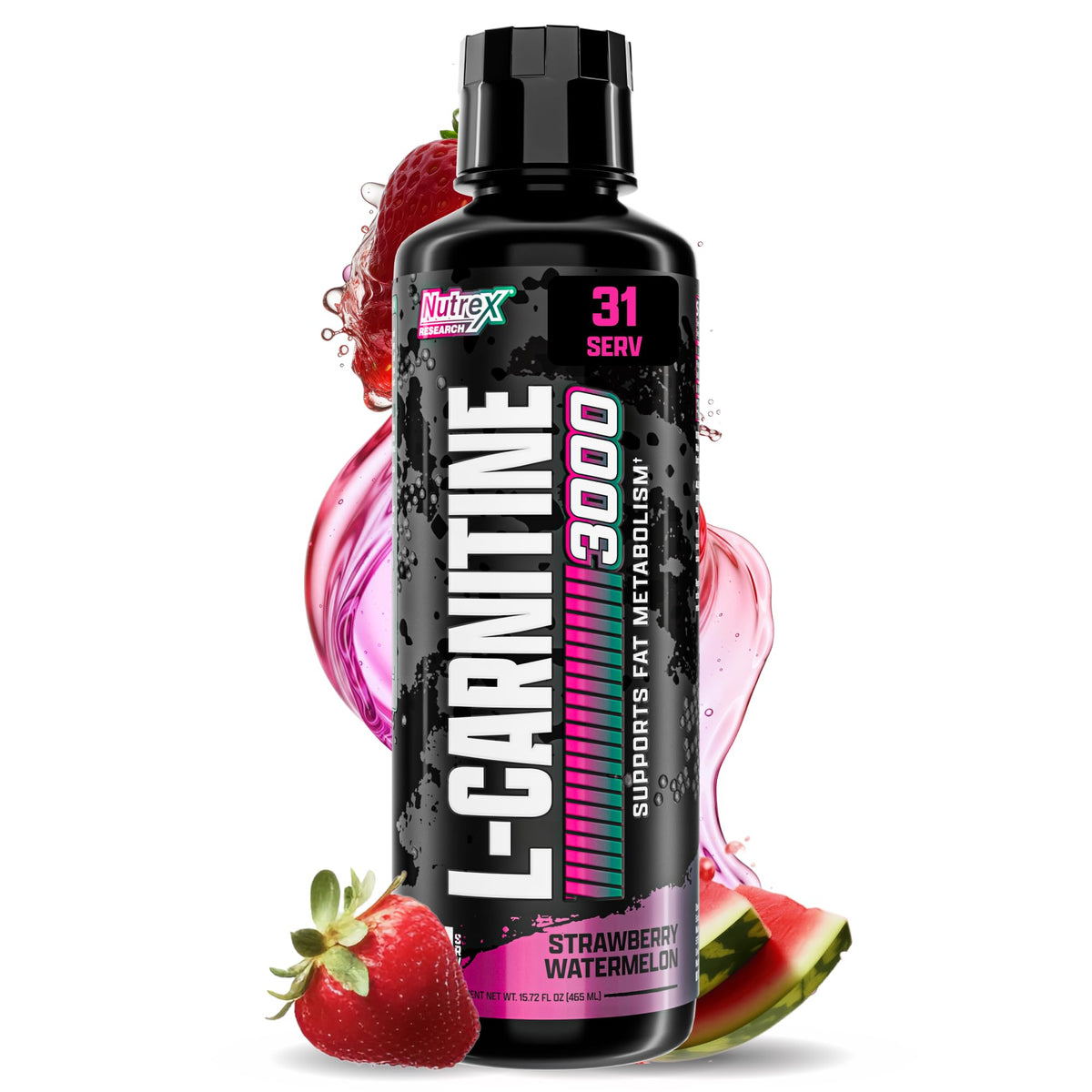 Nutrex Research botella frontal mostrando 31 servidas y sabor fresa sandía