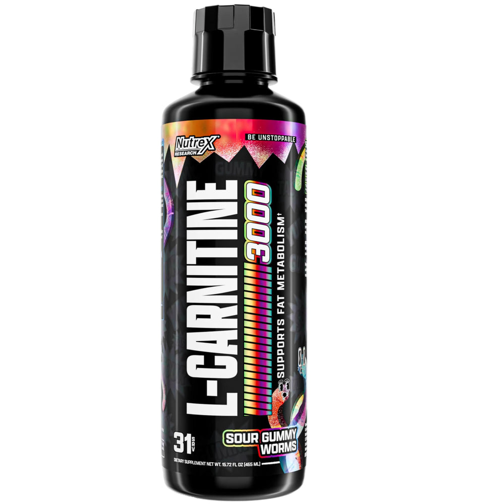 Nutrex Research frasco frontal mostrando etiqueta y sabor Sour Gummy Worms