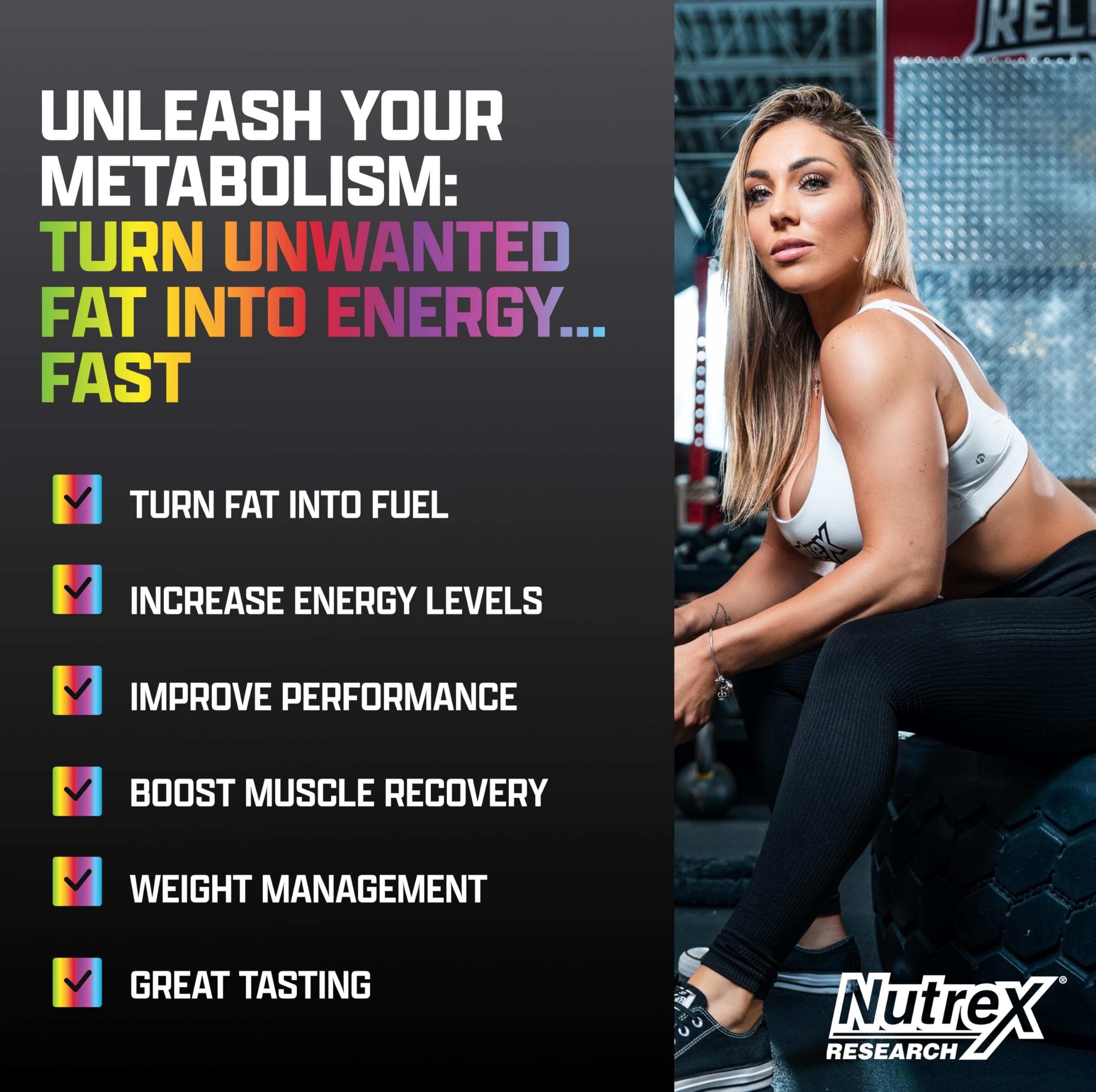 Nutrex Research persona tomando L Carnitine 3000 antes de entrenar, energía inmediata
