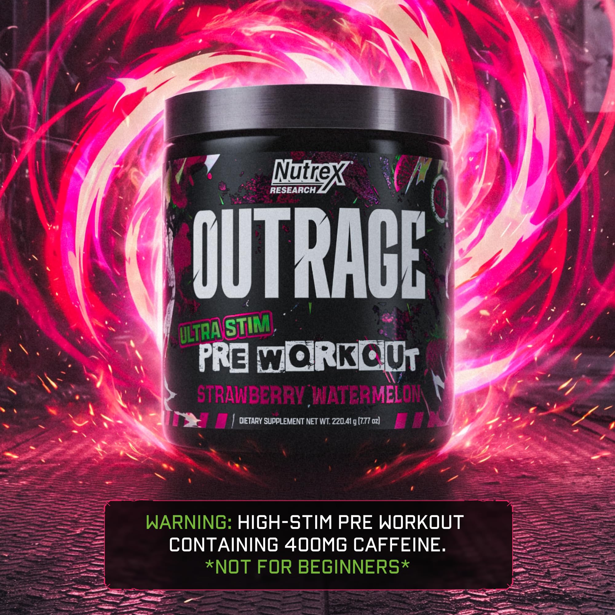 Nutrex Research Outrage en ambiente de gimnasio para motivar rendimiento