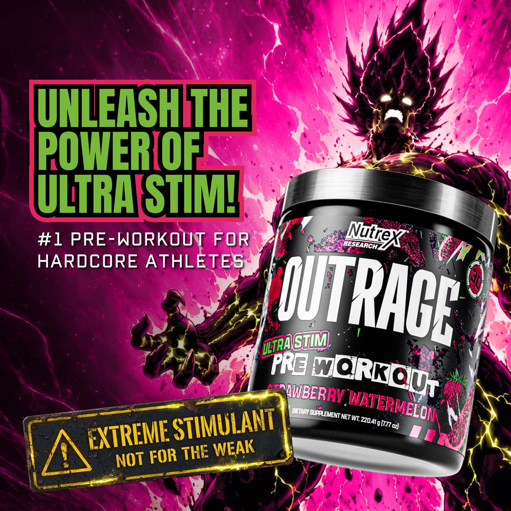 Nutrex Research Outrage polvo en detalle mostrando textura fina y mezcla