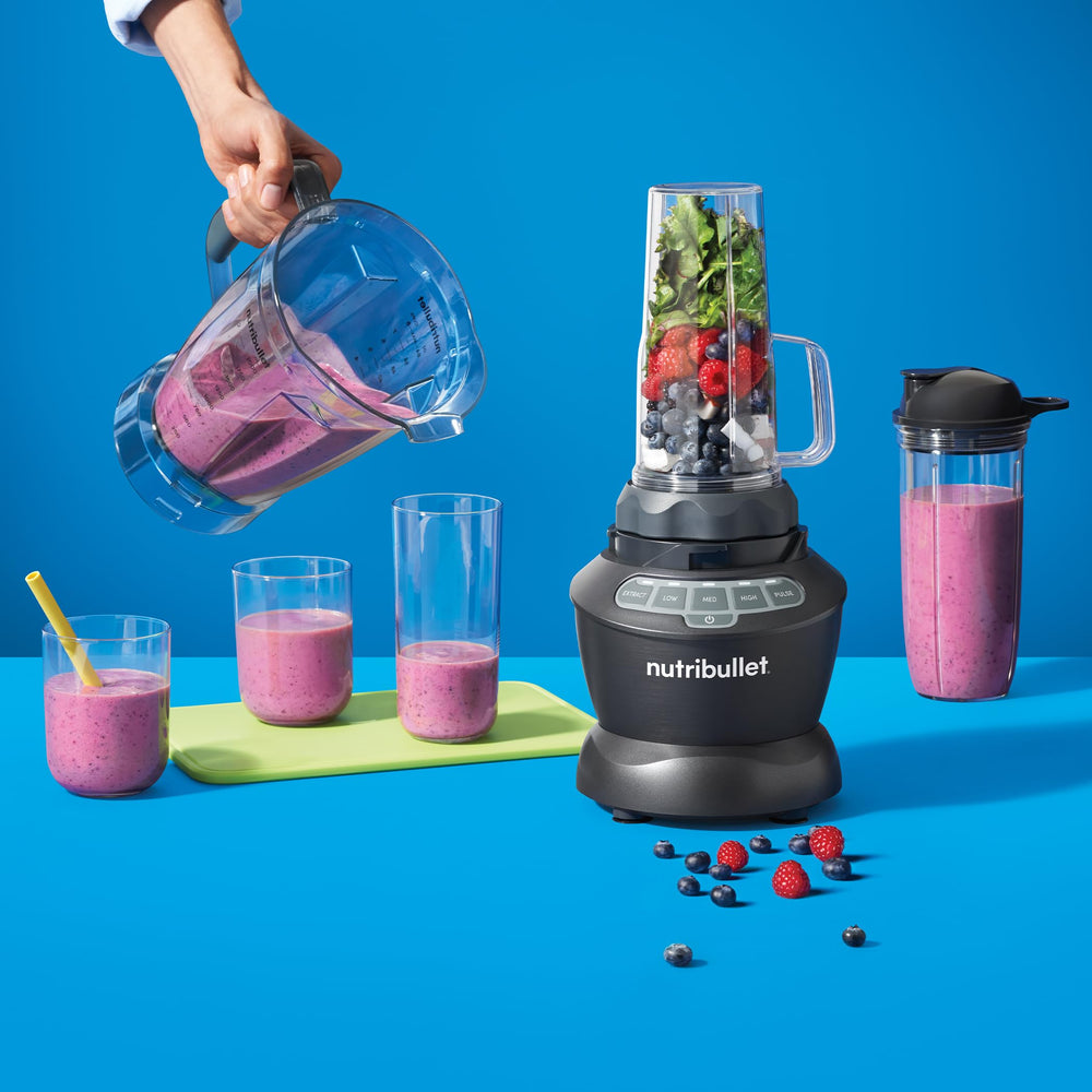 NutriBullet motor base controls focusing on three speeds, pulse and Extract button for recipe precision