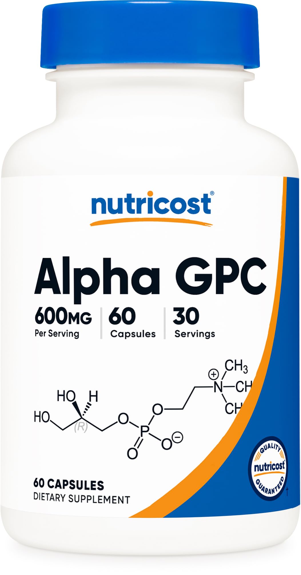 Nutricost frasco frontal mostrando 60 cápsulas y beneficios claros