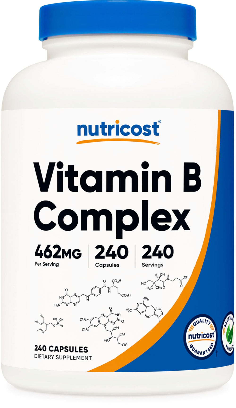 Nutricost bottle front label showing product name and capsule count, clear benefits