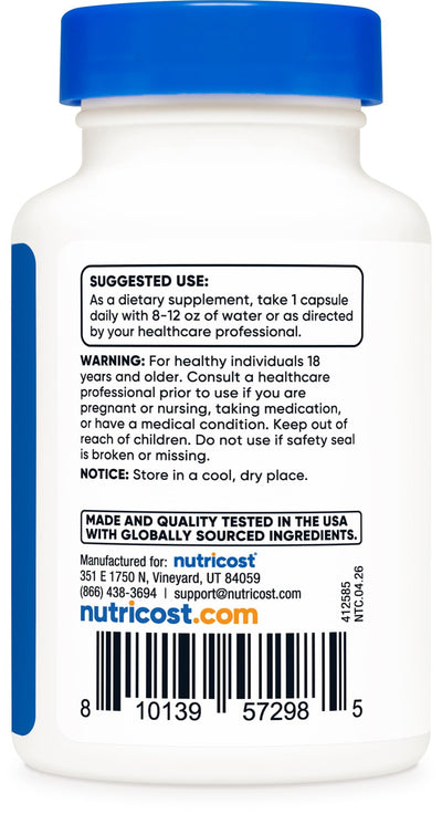 Nutricost etiqueta con información y lista de ingredientes legible