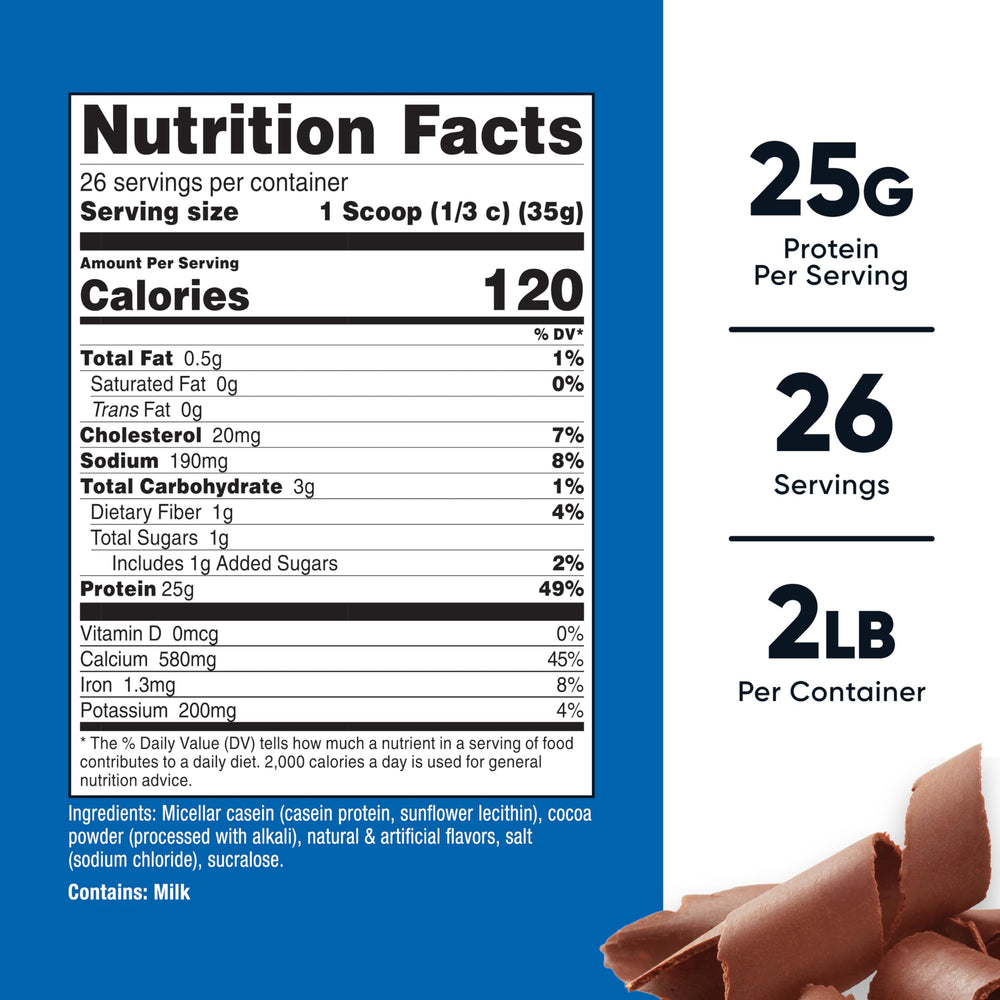Nutricost textura del polvo de casein chocolate en primer plano, mezcla cremosa y densa