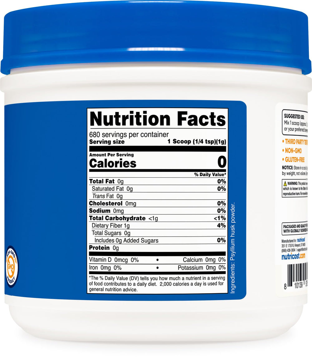 Nutricost cuchara y envase para escala, empaque de 1.5 libras visible