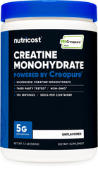 Nutricost Creapure envase frontal mostrando el tamaño y marca, claridad y confianza