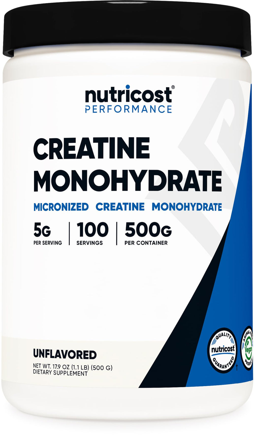 Envase Nutricost creatina monohidrato micronizada 500 g mostrando etiqueta y marca